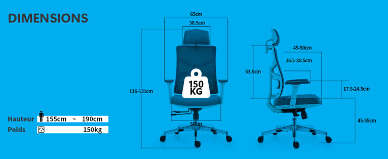 dimensions chaise ergonomique holludle